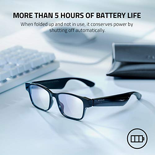 Razer Anzu Smart Glasses: Blue Light Filtering & Polarized Sunglass Lenses - Low Latency Audio - Built-in Mic & Speakers - Touch & Voice Assistant Compatible - 5hrs Battery - Rectangle/Large - Game-Savvy