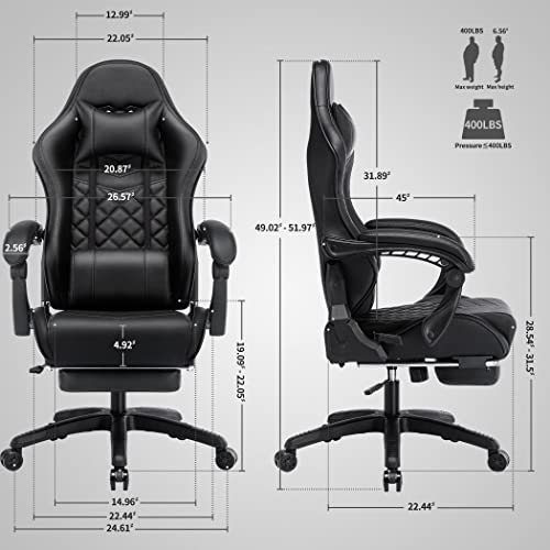 Blue Whale Gaming Chair Office Chair with Massage and Footrest, 350LBS Reinforced Base, High Back Racing Computer Chair with Adjustable Linked Armrest, PU Leather PC Chair - Game-Savvy