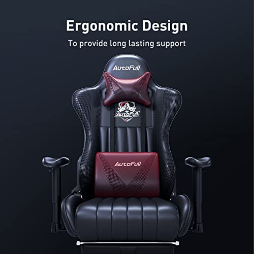 AutoFull Gaming Chair 5.1in Seat Cushion Ergonomic Gamer Chair with Lumbar Support Racing Style High Back PU Leather Computer Gaming Chair with Retractable Footrest,Black - Game-Savvy