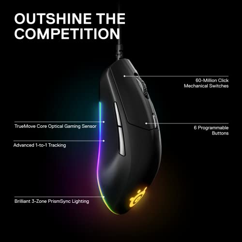 SteelSeries Rival 3 Gaming Mouse - cheapest drag clicking mouse - 8,500 CPI TrueMove Core Optical Sensor - 6 Programmable Buttons - Split Trigger Buttons - Brilliant Prism RGB Lighting - Game-Savvy