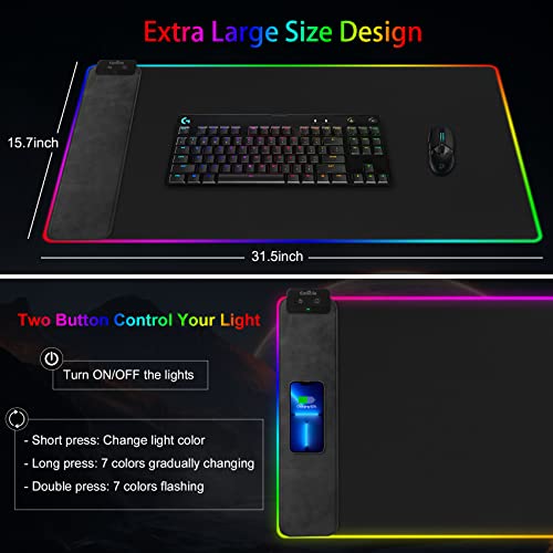 Wireless Charging RGB Gaming Mouse Pad 10W, 31.5"x15.7" Large Extended Mouse Pad, RGB Mouse Pad, Desk Pad, Non-Slip Rubber Base, Computer Keyboard Mouse Pad Desk Mat for Office, Home, Gaming, Work - Game-Savvy