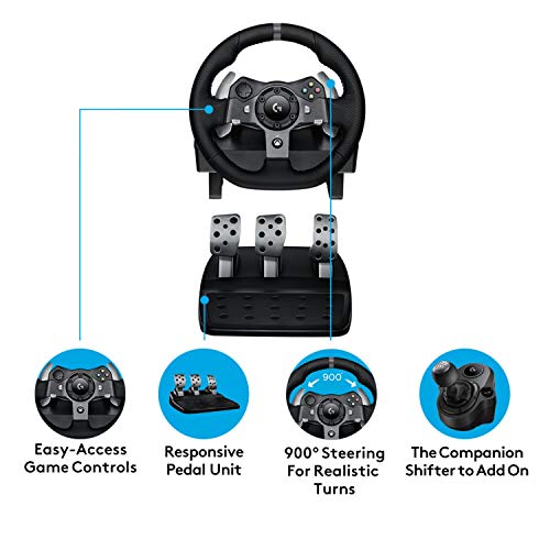 Logitech G920 Driving Force Racing Wheel and Floor Pedals, Real Force Feedback, Stainless Steel Paddle Shifters, Leather Steering Wheel Cover for Xbox Series X|S, Xbox One, PC, Mac - Black - Game-Savvy