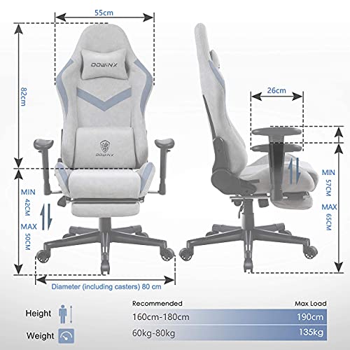 Dowinx Gaming Chair Breathable Fabric Office Chair with Pocket Spring Cushion and Massage Lumbar Support, High Back Ergonomic Computer Chair Adjustable Swivel Task Chair with Footrest Grey - Game-Savvy