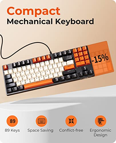 Havit Mechanical Keyboard, Wired Compact PC Keyboard with Number Pad Red Switch Mechanical Gaming Keyboard 89 Keys for Computer/Laptop (Black) - Game-Savvy