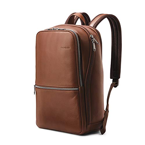 Samsonite Classic Leather Slim Backpack, Cognac, One Size - Game-Savvy