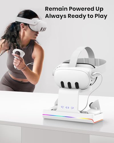 Charging Dock for Meta Oculus Quest 3: GEEKERA Charging Station w/LED Indicator, VR Charging Stand for Meta Quest 3 Headsets & Controllers, VR Accessories with 2 Rechargeable Batteries, Fast Charging - Game-Savvy