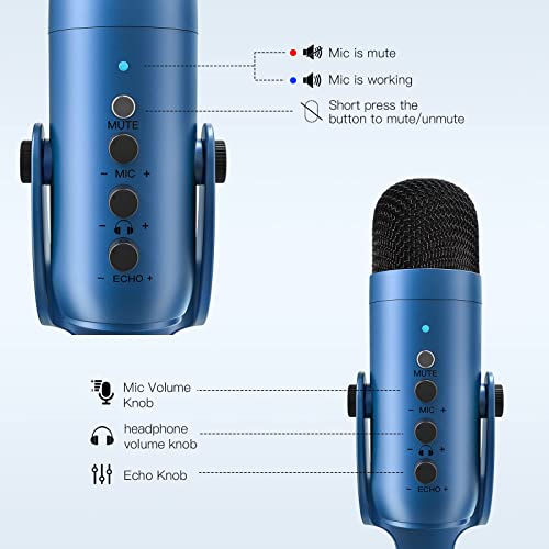 ZealSound USB Microphone, Condenser Gaming Microphone pc for Phone/Laptop/PC/PS4/5/Computer,Microphone with Gain Knob,LED Mute,Monitor Volume Adjustment,Stand Base for Streaming, Podcast, Studio Recording (Blue) - Game-Savvy
