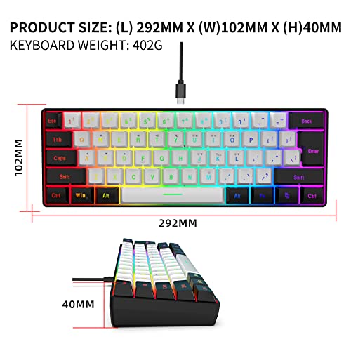 Snpurdiri 60% Wired Gaming Keyboard, RGB Backlit Ultra-Compact Mini Keyboard, Waterproof Small Compact 61 Keys Keyboard for PC/Mac Gamer, Typist, Travel, Easy to Carry on Business Trip(Black-White) - Game-Savvy