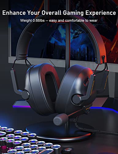 SENZER SG500 Surround Sound Pro Gaming Headset with Noise Cancelling Microphone - Detachable Memory Foam Ear Pads - Portable Foldable Headphones for PC, PS4, PS5, Xbox One, Switch - Game-Savvy