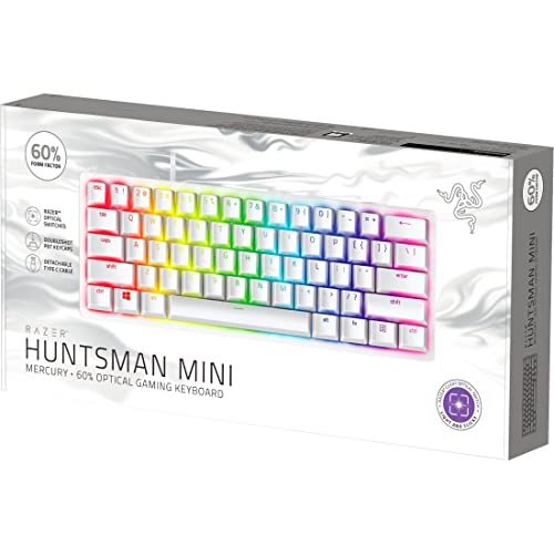 Razer Huntsman Mini 60% Gaming Keyboard: Fast Keyboard Switches - Clicky Optical Switches - Chroma RGB Lighting - PBT Keycaps - Onboard Memory - Mercury White - Game-Savvy