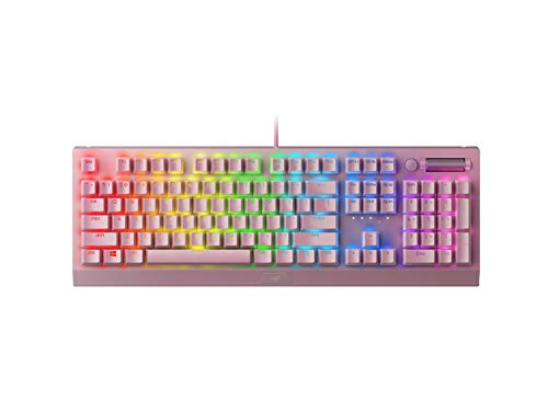 pink Razer keyboard -  BlackWidow V3 Mechanical Gaming Keyboard: Green Mechanical Switches - Tactile & Clicky - Chroma RGB Lighting - Compact Form Factor - Programmable Macro Functionality - Quartz Pink - Game-Savvy