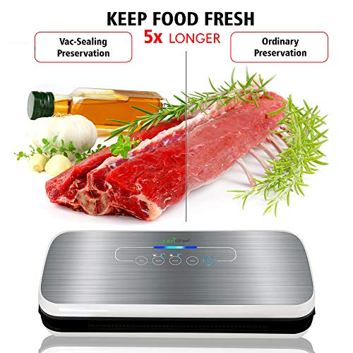 NutriChef PKVS Sealer | Automatic Vacuum Air Sealing System Preservation w/Starter Kit | Compact Design | Lab Tested | Dry & Moist Food Modes | Led Indicator Lights, 12", Silver - Game-Savvy