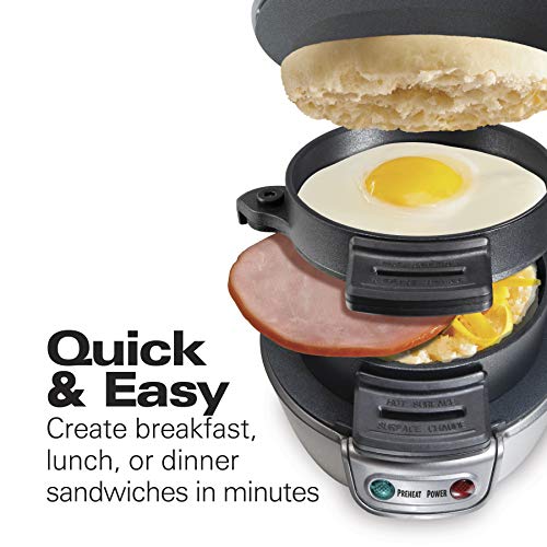 Hamilton Beach Breakfast Sandwich Maker with Egg Cooker Ring, Customize Ingredients, Perfect for English Muffins, Croissants, Mini Waffles, Single, Silver (25475A) Discontinued - Game-Savvy