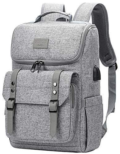 Vintage Backpack Travel Laptop Backpack with usb Charging Port for Women & Men School College Students Backpack Fits 15.6 Inch Laptop Grey - Game-Savvy