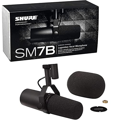 Shure SM7B WMT mic Vocal Dynamic Microphone for Broadcast, Podcast & Recording, XLR Studio Mic for Music & Speech, Wide-Range Frequency, Warm & Smooth Sound, Rugged Construction, Detachable Windscreen - Black - gaming microphone pc - Game-Savvy