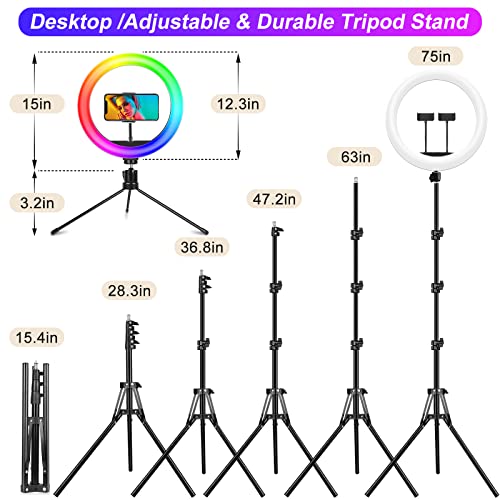 STALLY 12.3" RGB Ring Light with 63" Stand and 2 Phone Holder, Remote Shutter, Tablet iPad Holder, Desk Tripod, Ring Light with 3 CCT Mode & 26 Color Modes for Live Stream/Makeup/YouTube/TikTok - Game-Savvy