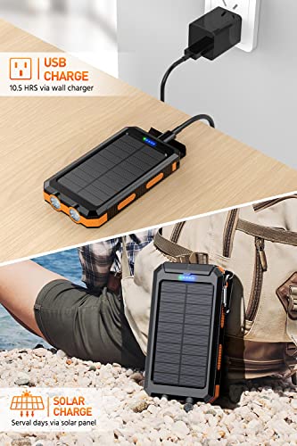 Power-Bank-Portable-Charger-Solar - 36800mAh Waterproof Portable External Backup Battery Charger Built-in Dual QC 3.0 5V3.1A Fast USB and Flashlight for All Phone and Electronic Devices (Orange) - Game-Savvy