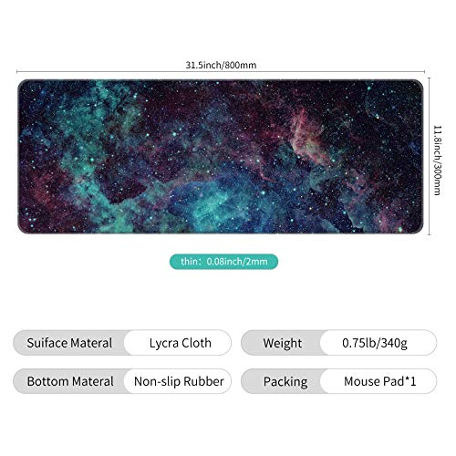 Dynippy Thin Extended Gaming Mouse Pad （31.5*11.8*0.08 inch） with Stitched Edges Large Mousepad Long XXL Keyboard and Mouse pad Desk Mat for Gaming Office & Home - Galaxy Space (Galaxy Space) - Game-Savvy