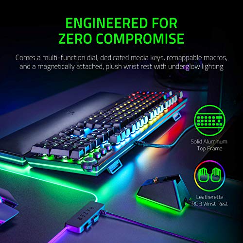 Razer Huntsman Elite Gaming Keyboard: Fast Keyboard Switches - Clicky Optical Switches - Chroma RGB Lighting - Magnetic Plush Wrist Rest - Dedicated Media Keys & Dial - Classic Black - Game-Savvy