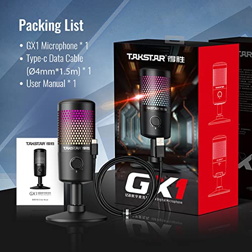 Gaming USB Microphone, TAKSTAR GX1 RGB Computer Mic Real Time Monitoring Microphone OTG Noise Canceling Condenser Mic with Mute Button for Streaming Recording Gaming YouTube PS4 PS5 PC Mac iOS Android - Game-Savvy