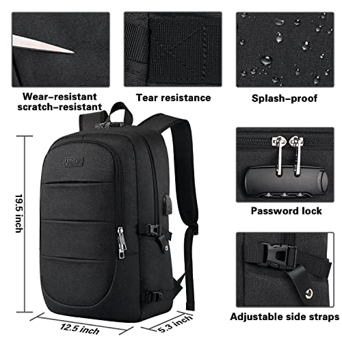 AMBOR Travel Laptop Backpack,17.3 inch Anti Theft Business Laptop Backpack with USB Charging Port and Headphone Interface , College School Backpack for Men & Women,Black - Game-Savvy