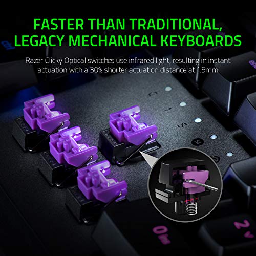 Razer Huntsman Elite Gaming Keyboard: Fast Keyboard Switches - Clicky Optical Switches - Chroma RGB Lighting - Magnetic Plush Wrist Rest - Dedicated Media Keys & Dial - Classic Black - Game-Savvy