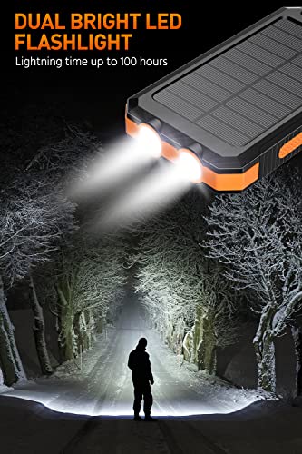 Power-Bank-Portable-Charger-Solar - 36800mAh Waterproof Portable External Backup Battery Charger Built-in Dual QC 3.0 5V3.1A Fast USB and Flashlight for All Phone and Electronic Devices (Orange) - Game-Savvy