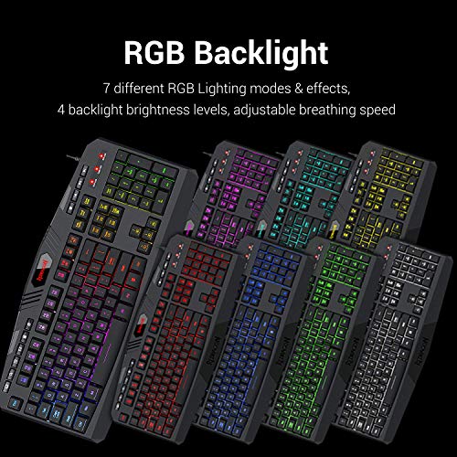 Redragon S101 Wired Gaming Keyboard and Mouse Combo RGB Backlit Gaming Keyboard with Multimedia Keys Wrist Rest and Red Backlit Gaming Mouse 3200 DPI for Windows PC Gamers (Black) - Game-Savvy