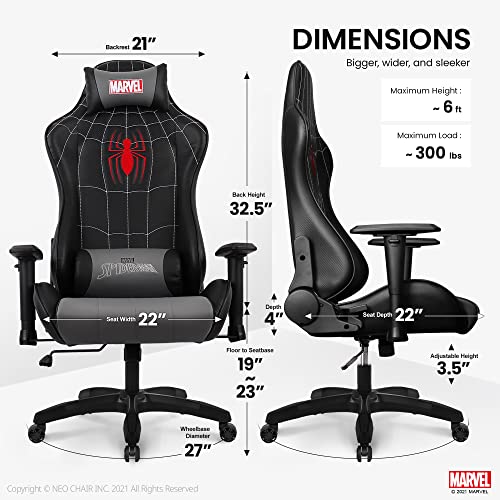 spiderman Gaming Chair  - Adults Gamer Ergonomic Game Reclining High Back Support Racer Leather (Spider-Man) - Game-Savvy