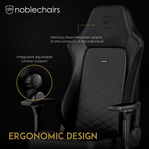 noblechairs Hero Gaming Chair/Office Chair with Lumbar Support, PU Faux Leather, Black - Game-Savvy