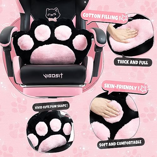 Vigosit Cute Gaming Chair with Cat Paw Lumbar Cushion and Cat Ears, Ergonomic Computer Chair with Footrest, Reclining PC Game Chair for Girl, Teen, Kids, Black Pink - Game-Savvy