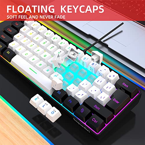 Snpurdiri 60% Wired Gaming Keyboard, RGB Backlit Ultra-Compact Mini Keyboard, Waterproof Small Compact 61 Keys Keyboard for PC/Mac Gamer, Typist, Travel, Easy to Carry on Business Trip(Black-White) - Game-Savvy