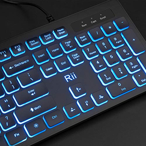 Rii Three Colors Backlit Business Keyboard,Gaming Keyboard and Mouse Combo,USB Wired Keyboard,RGB Optical Mouse for Gaming,Business Office - Game-Savvy