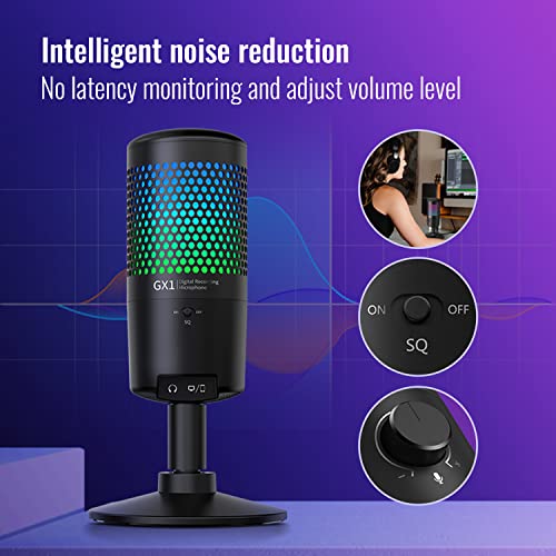 Gaming USB Microphone, TAKSTAR GX1 RGB Computer Mic Real Time Monitoring Microphone OTG Noise Canceling Condenser Mic with Mute Button for Streaming Recording Gaming YouTube PS4 PS5 PC Mac iOS Android - Game-Savvy