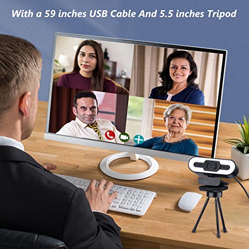 SAROOD Webcam, 2K HD Web Cam with Microphone and Ring Light for Computer, Streaming Computer Camera with Mini Tripod, 105-Degree Wide Angle, Autofocus, Pro Gaming Camera for Laptop/Desktop - Game-Savvy