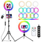 STALLY 12.3" RGB Ring Light with 63" Stand and 2 Phone Holder, Remote Shutter, Tablet iPad Holder, Desk Tripod, Ring Light with 3 CCT Mode & 26 Color Modes for Live Stream/Makeup/YouTube/TikTok - Game-Savvy