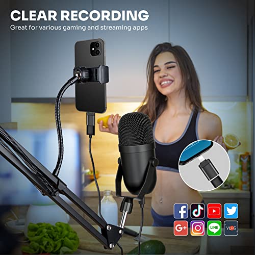 Podcast Microphone for Phone/Pad/PS4,Condenser Recording USB Microphone for Computer,Metal PC Microphone for Gaming,ASMR,YouTube,Streaming Mic Kit with Noise Cancelling for Laptop MAC or Windows - Game-Savvy