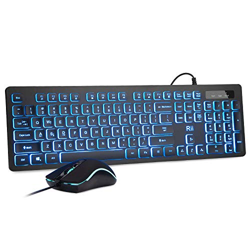 Rii Three Colors Backlit Business Keyboard,Gaming Keyboard and Mouse Combo,USB Wired Keyboard,RGB Optical Mouse for Gaming,Business Office - Game-Savvy