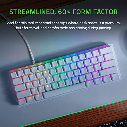 Razer Huntsman Mini 60% Gaming Keyboard: Fast Keyboard Switches - Clicky Optical Switches - Chroma RGB Lighting - PBT Keycaps - Onboard Memory - Mercury White - Game-Savvy
