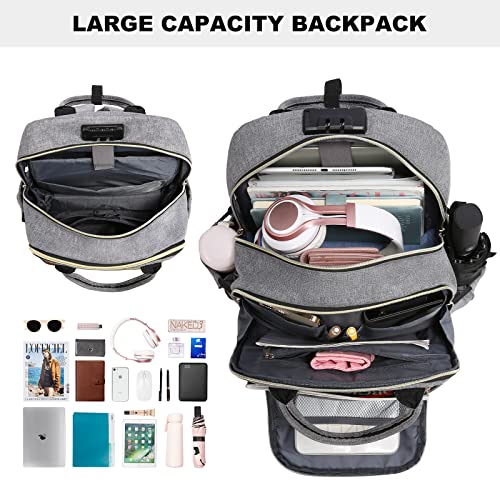 LOVEVOOK Laptop Backpack for Women & Men Unisex Travel Anti-Theft Bag Business Computer Backpacks Purse College School Student Bookbag, Casual Hiking Daypack with Lock, 15.6 Inch, Grey - Game-Savvy