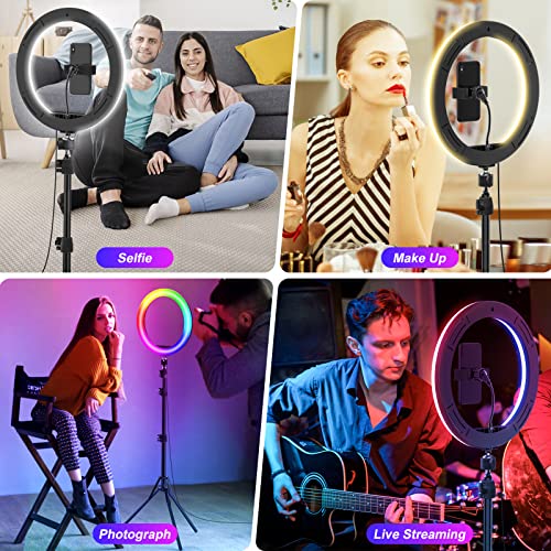 STALLY 12.3" RGB Ring Light with 63" Stand and 2 Phone Holder, Remote Shutter, Tablet iPad Holder, Desk Tripod, Ring Light with 3 CCT Mode & 26 Color Modes for Live Stream/Makeup/YouTube/TikTok - Game-Savvy