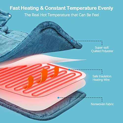 Heating Pad for Neck and Shoulders, 2lb Large Weighted Neck Heating Pad Electric for Neck Shoulder Pain Relief, 6 Heat Settings 4 Auto-Off, Gifts for Women Men Mom Dad, 16"x23" (Blue) - Game-Savvy