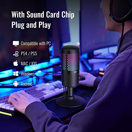 Gaming USB Microphone, TAKSTAR GX1 RGB Computer Mic Real Time Monitoring Microphone OTG Noise Canceling Condenser Mic with Mute Button for Streaming Recording Gaming YouTube PS4 PS5 PC Mac iOS Android - Game-Savvy