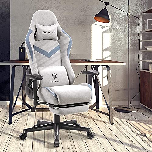 Dowinx Gaming Chair Breathable Fabric Office Chair with Pocket Spring Cushion and Massage Lumbar Support, High Back Ergonomic Computer Chair Adjustable Swivel Task Chair with Footrest Grey - Game-Savvy