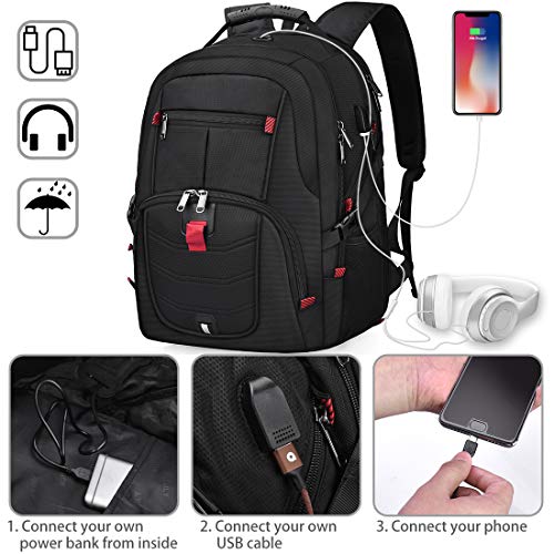 NUBILY Laptop Backpack 17 Inch Waterproof Extra Large TSA Travel Backpack Anti Theft College Business Mens Backpacks with USB Charging Port 17.3 Gaming Computer Backpack for Women Men Black 45L - Game-Savvy