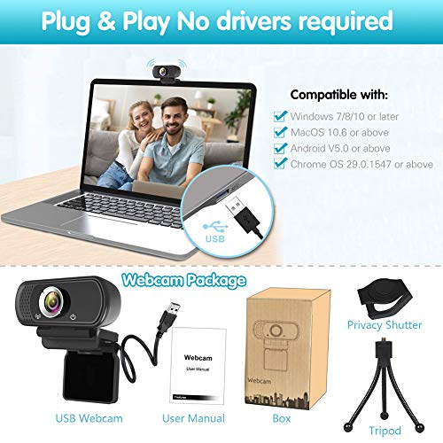 1080P Webcam,Live Streaming Web Camera with Stereo Microphone, Desktop or Laptop USB Webcam with 110 Degree View Angle, HD N5 Webcam for Video Calling, Recording, Conferencing, Streaming, Gaming - Game-Savvy