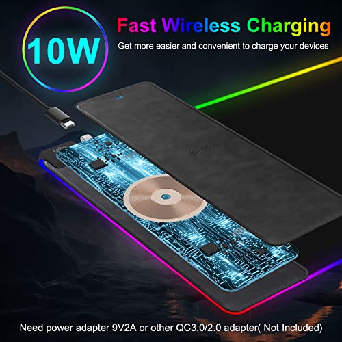 Wireless Charging RGB Gaming Mouse Pad 10W, 31.5"x15.7" Large Extended Mouse Pad, RGB Mouse Pad, Desk Pad, Non-Slip Rubber Base, Computer Keyboard Mouse Pad Desk Mat for Office, Home, Gaming, Work - Game-Savvy