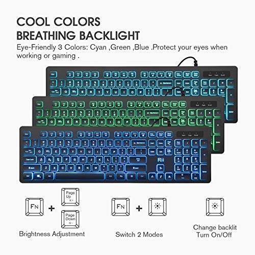 Rii Three Colors Backlit Business Keyboard,Gaming Keyboard and Mouse Combo,USB Wired Keyboard,RGB Optical Mouse for Gaming,Business Office - Game-Savvy