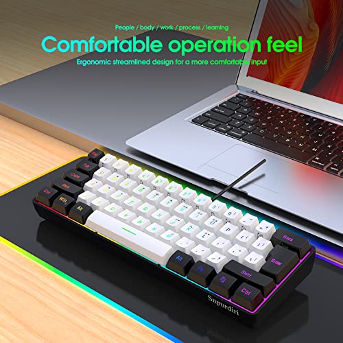 Snpurdiri 60% Wired Gaming Keyboard, RGB Backlit Ultra-Compact Mini Keyboard, Waterproof Small Compact 61 Keys Keyboard for PC/Mac Gamer, Typist, Travel, Easy to Carry on Business Trip(Black-White) - Game-Savvy