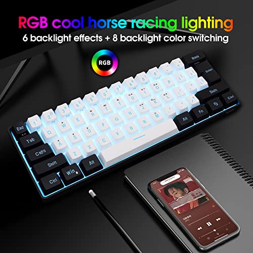 Snpurdiri 60% Wired Gaming Keyboard, RGB Backlit Ultra-Compact Mini Keyboard, Waterproof Small Compact 61 Keys Keyboard for PC/Mac Gamer, Typist, Travel, Easy to Carry on Business Trip(Black-White) - Game-Savvy